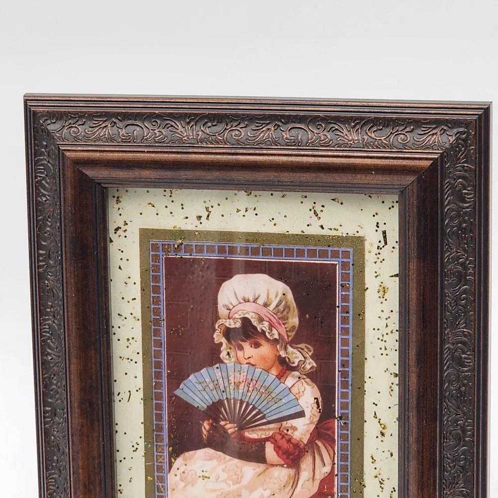 Vintage Ornate Antique Bronze Tone Frame Raised Floral Accent Victorian Girl 5x7
